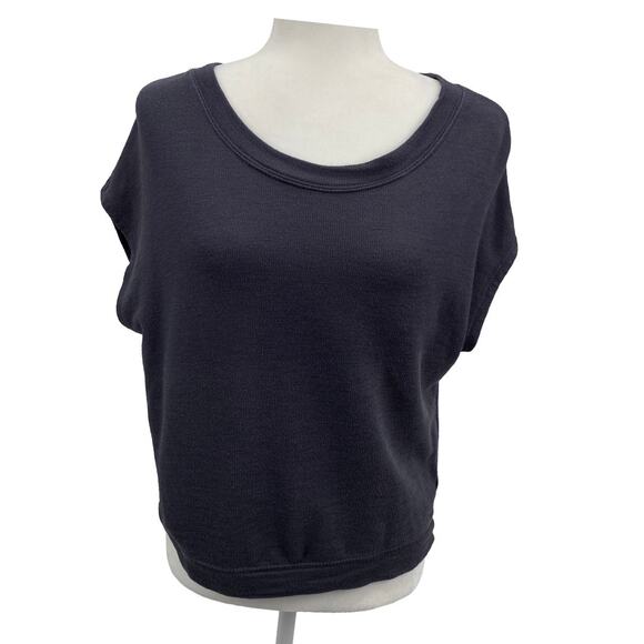 Double Zero Tops - Double Zero Charcoal Cap Sleeve Knit Top Small Stretch Banded Hem